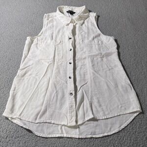 Rock & Republic Sleeveless Button Up White Shirt Women's Medium Womens Rayon Top